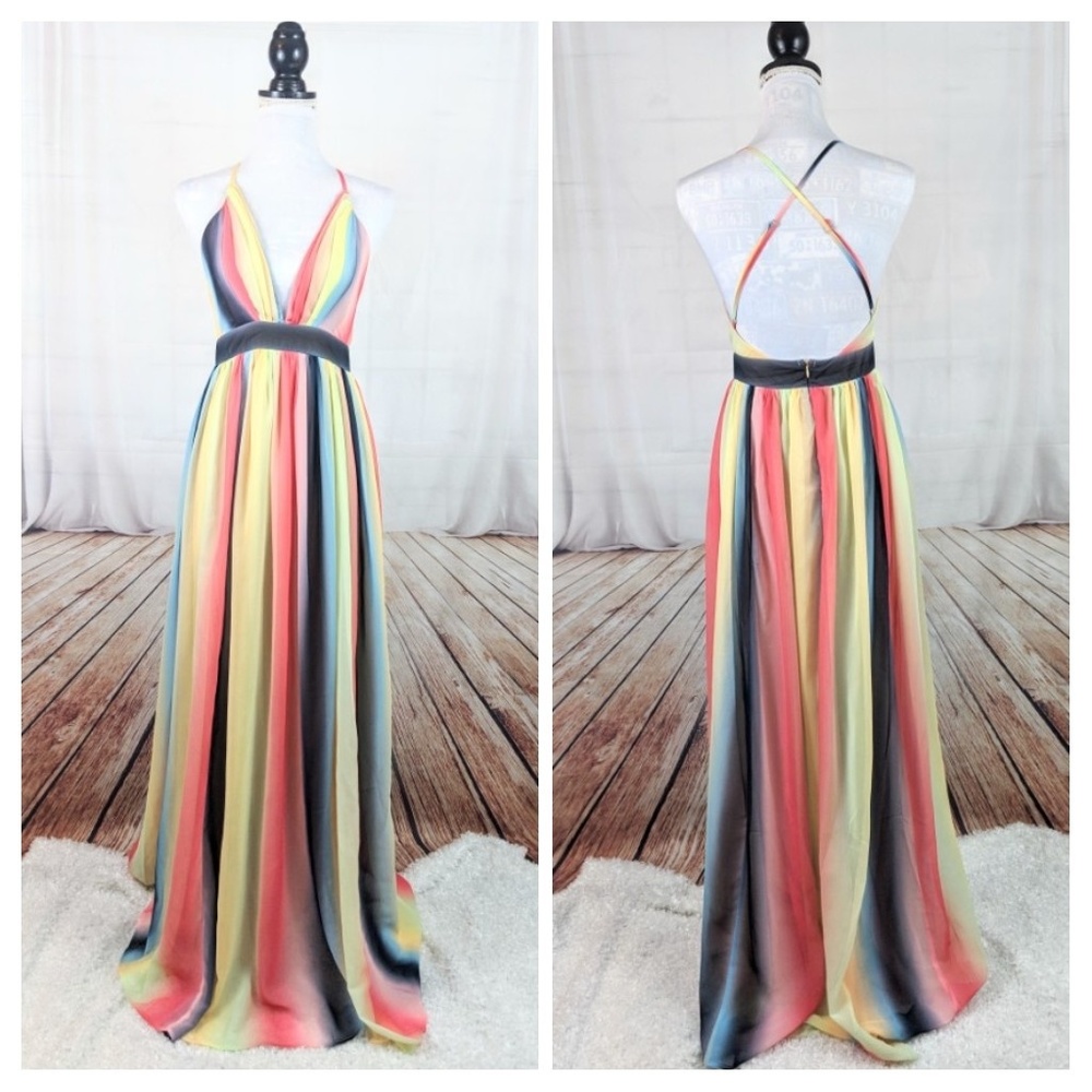 New Pastel Pleated Beauty Maxi Dress - Picture 6 of 8